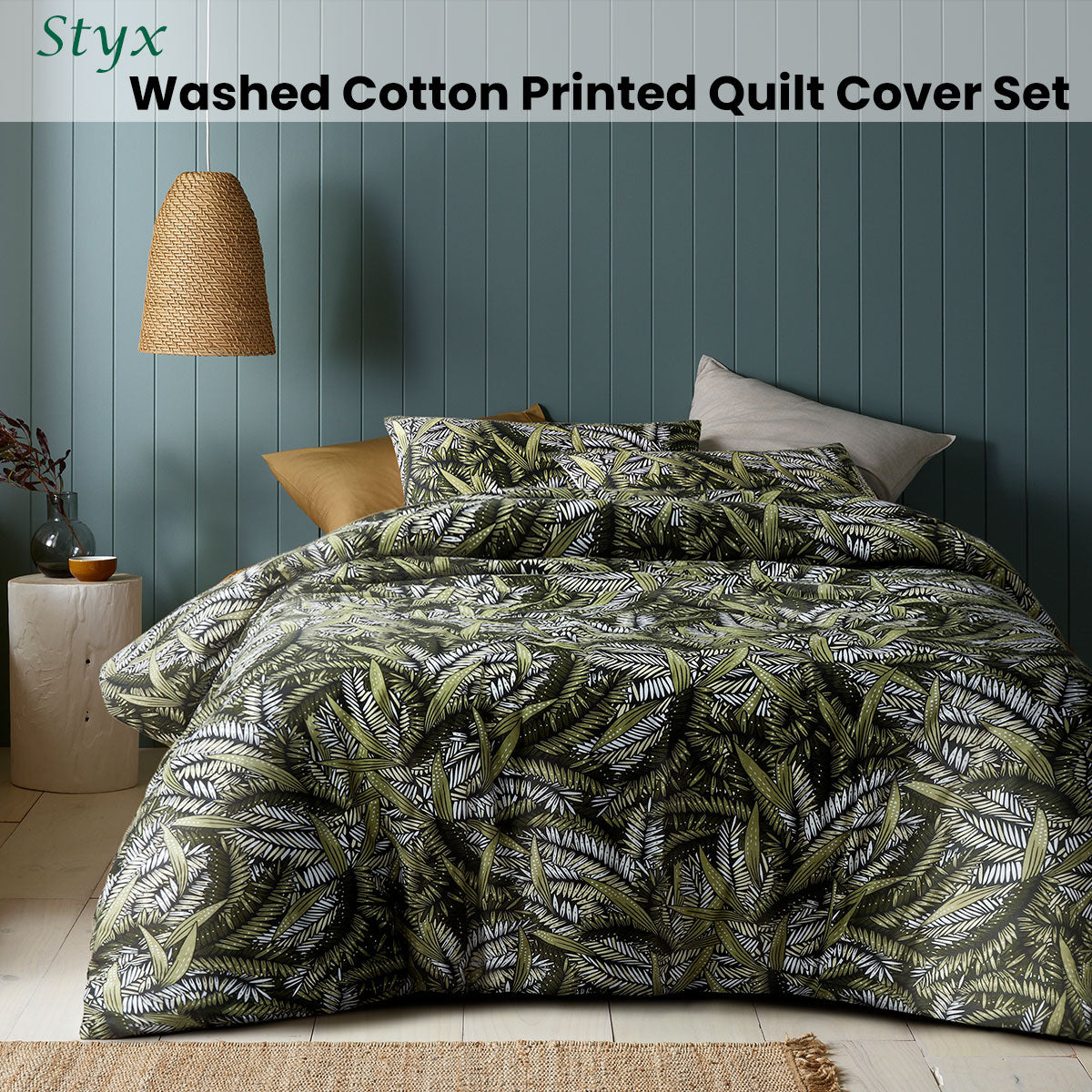 Accessorize Styx Washed Cotton Printed Quilt Cover Set