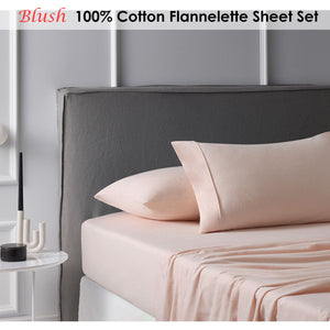 Accessorize Cotton Flannelette Sheet Set Blush Single