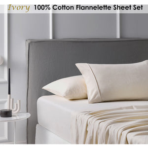 Accessorize Cotton Flannelette Sheet Set Ivory Single