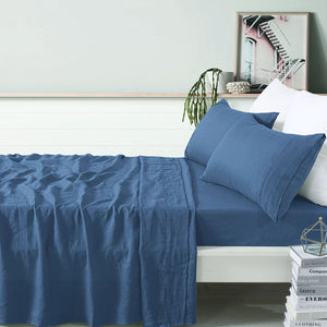 Vintage Design Homewares 100% Linen Brilliant Blue Sheet Set