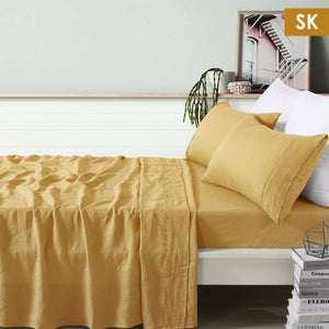 Vintage Design Homewares 100% Linen Ochre Sheet Set