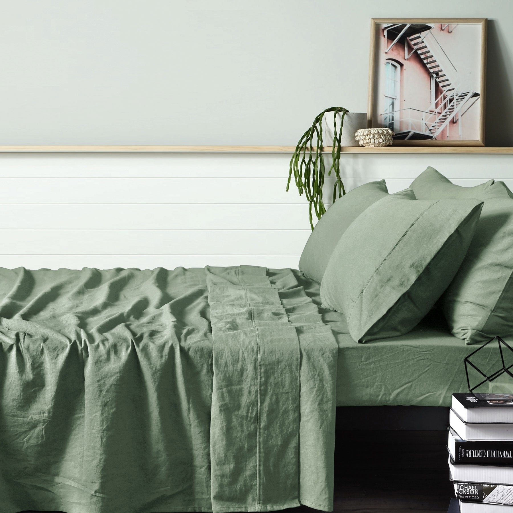 Vintage Design Homewares 100% Linen Sage Sheet Set