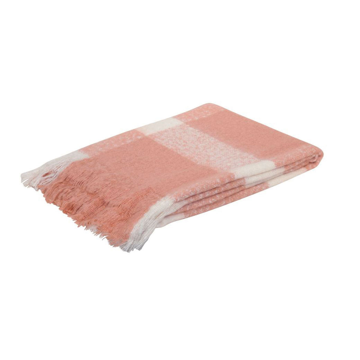 J Elliot Home Wren Faux Mohair Throw Clay Pink White Gingham Pattern 130 Centimeter By 160