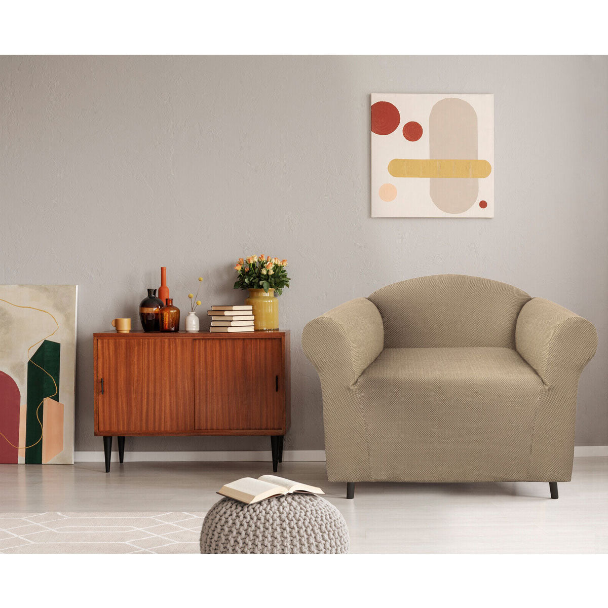 Elan Cambridge Extra-Stretch Couch Cover Linen One Seater