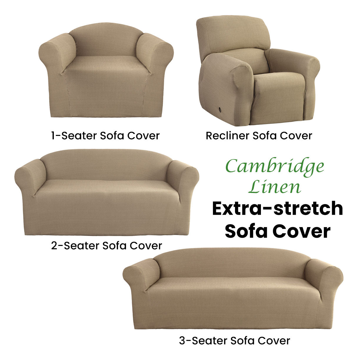 Elan Cambridge Extra-Stretch Couch Cover Linen One Seater