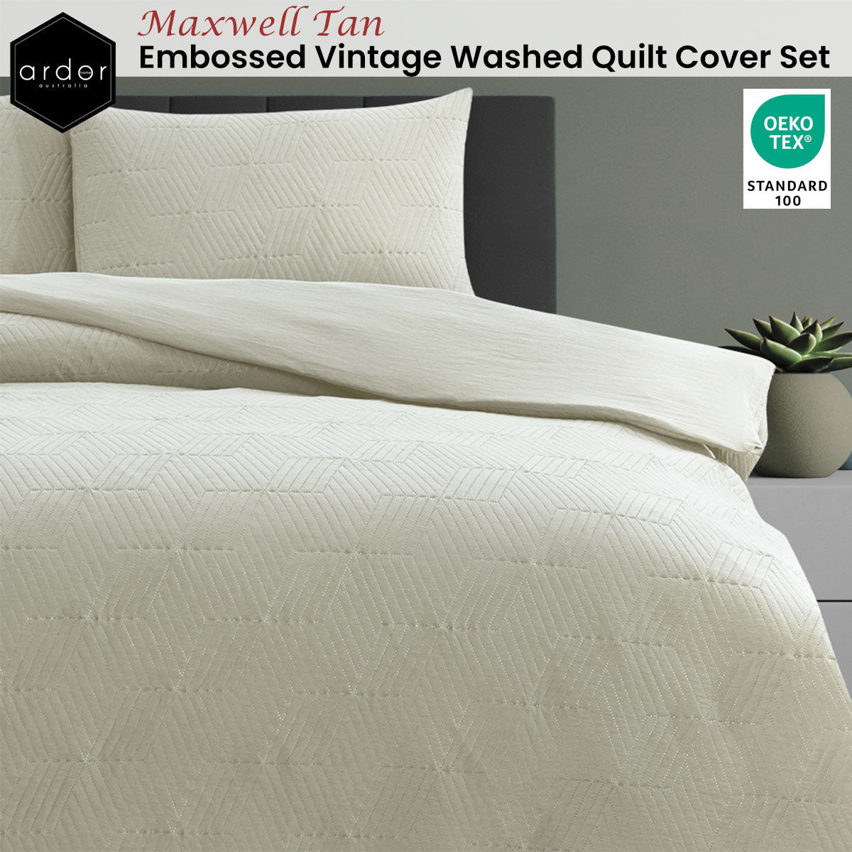 Ardor Maxwell Tan Embossed Washed Quilt Cover Set