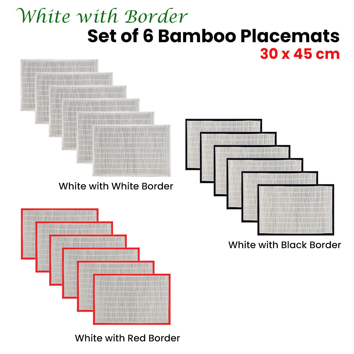 Set Of 6 Bamboo Table Placemats White With Border 30 X 45Cm