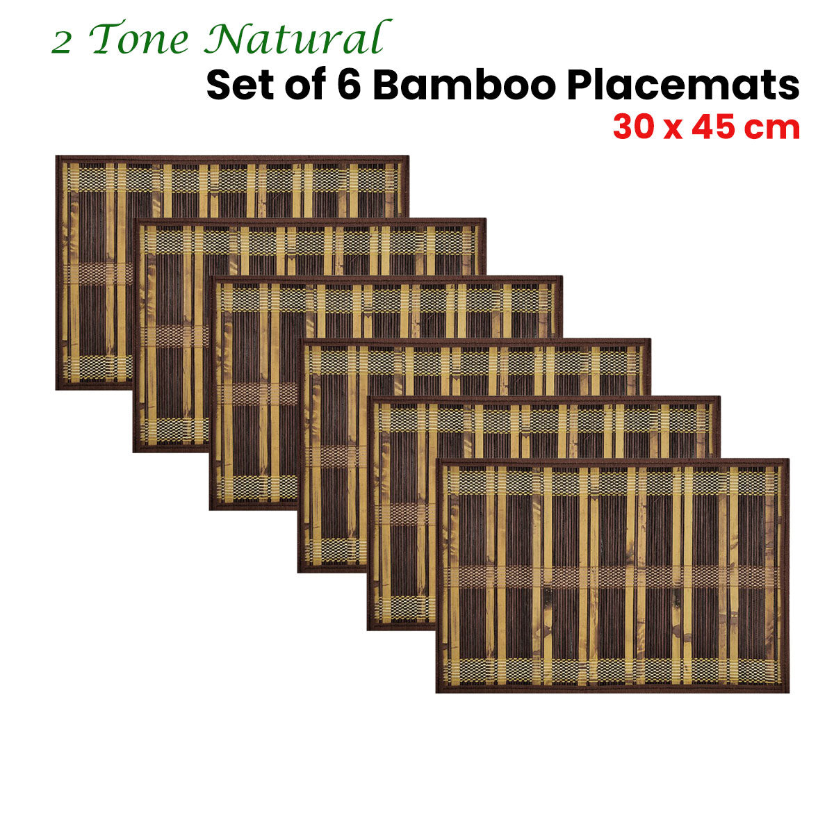 Set Of 6 Natural 2 Tone Bamboo Table Placemats 30 X 45Cm