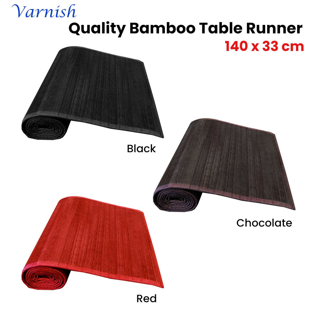 Varnish Bamboo Table Runner 140 X 33Cm Black