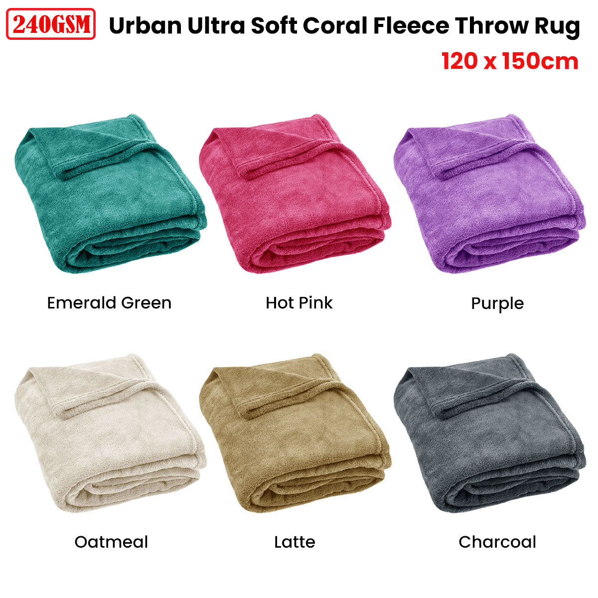 Assorted Brands 240Gsm Urban Ultra Soft Coral Fleece Throw Rug 120 X 150Cm Oatmeal