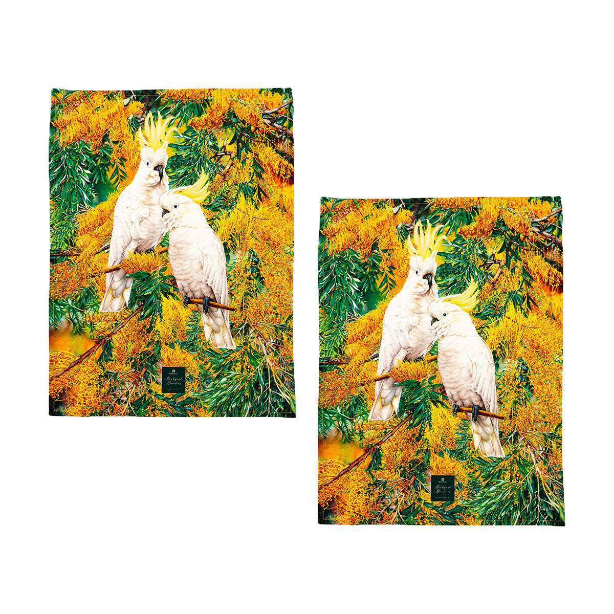 Set Of 2 Backyard Beauties Kitchen Tea Towels Cockatoos 50 X 70 Cm