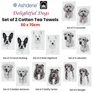 Set Of 2 Delightful Dogs Cotton Kitchen Tea Towels 50 X 70 Cm Labrador