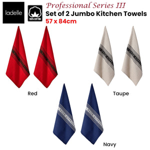 Ladelle Set Of 2 Professional Series Iii Jumbo Cotton Kitchen Towels 57 X 84 Cm Red