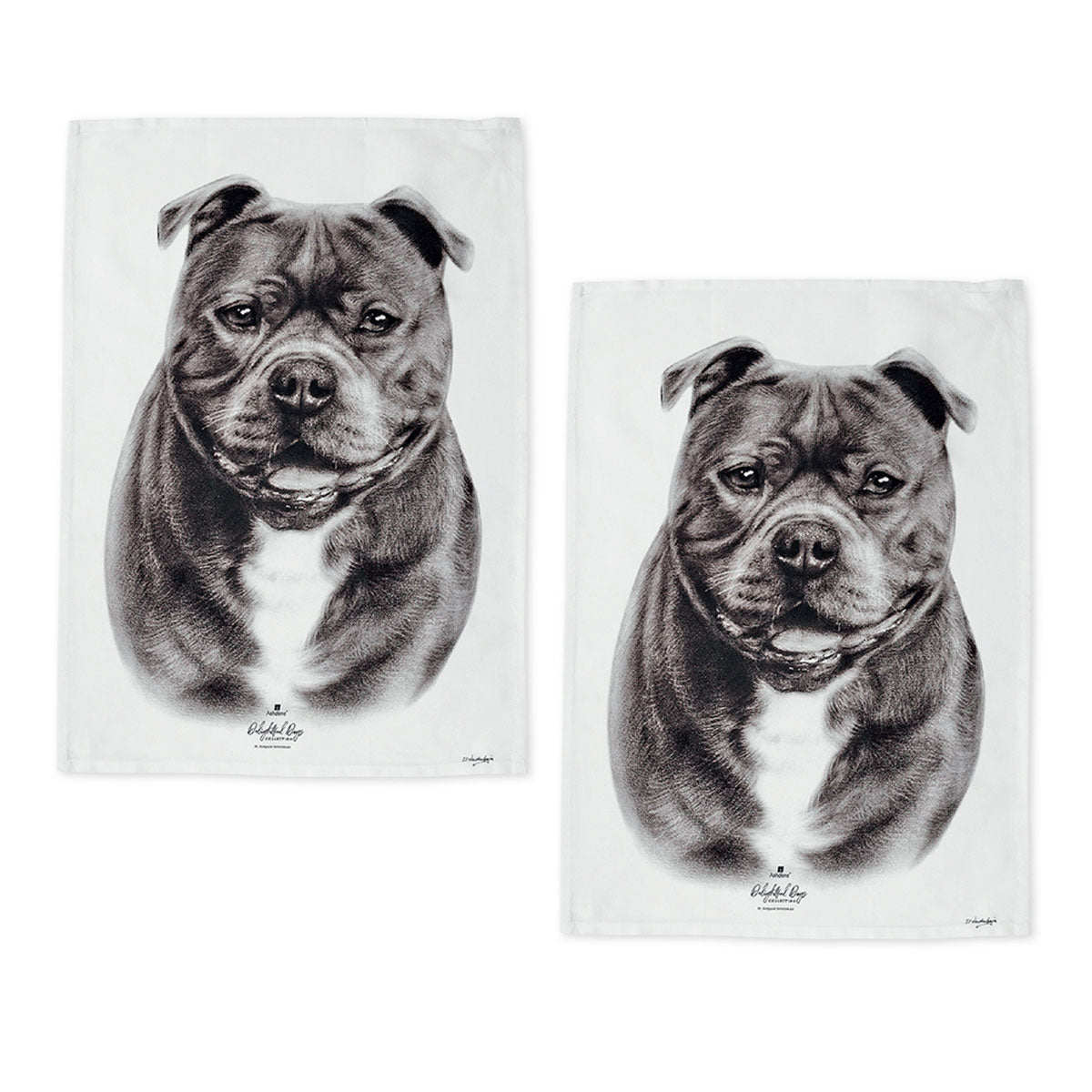 Set Of 2 Delightful Dogs Cotton Kitchen Tea Towels 50 X 70 Cm Staffy Terrier