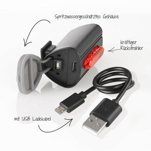 Fischer Led Bike Light Set 30Lux Usb With Rear Floor