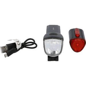 Fischer Led Bike Light Set 30Lux Usb With Rear Floor