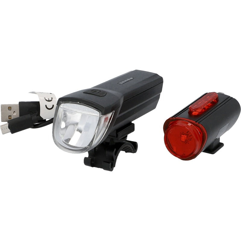 Fischer Led Bike Light Set 30Lux Usb With Rear Floor