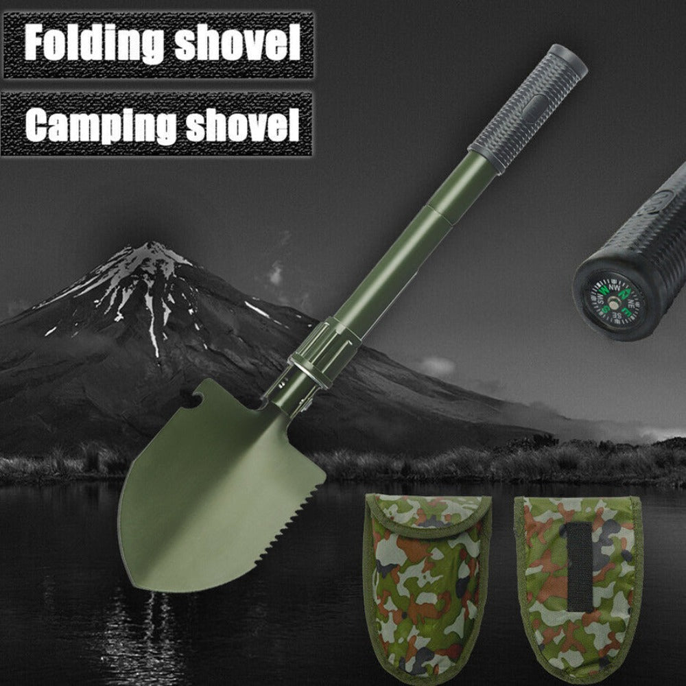 Survival Spade Camping Compass Mini Folding Shovel Comes With Carrying Pouch