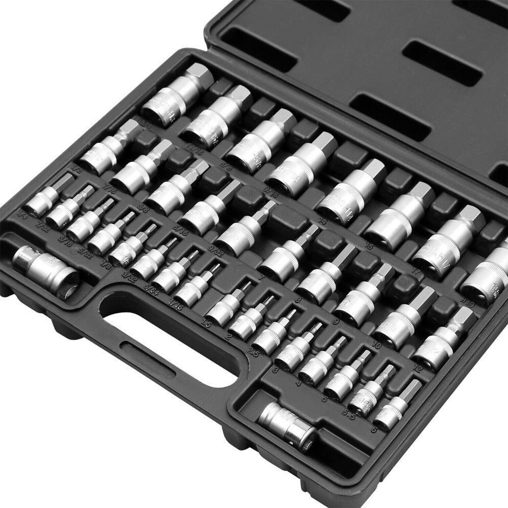 36-Piece Hex Bit Socket Set, Sae And Metric Sizes, S2 Steel Bits, Chrome Vanadium Sockets Adapters With Storage Case