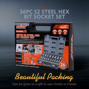 36-Piece Hex Bit Socket Set, Sae And Metric Sizes, S2 Steel Bits, Chrome Vanadium Sockets Adapters With Storage Case