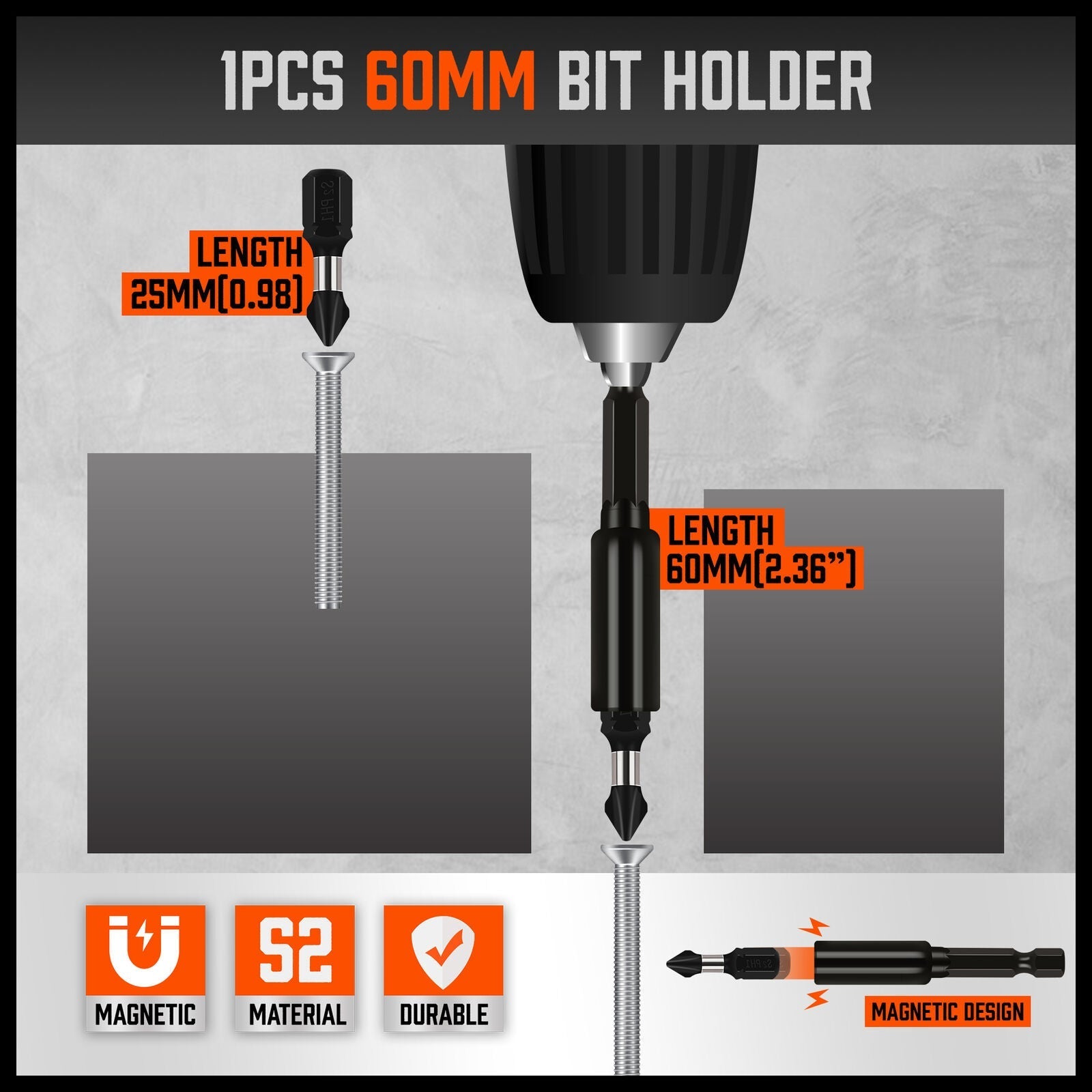 26Pc Impact Screwdriver Bit Set Magnetic Drill Holder Quick Release Drilling