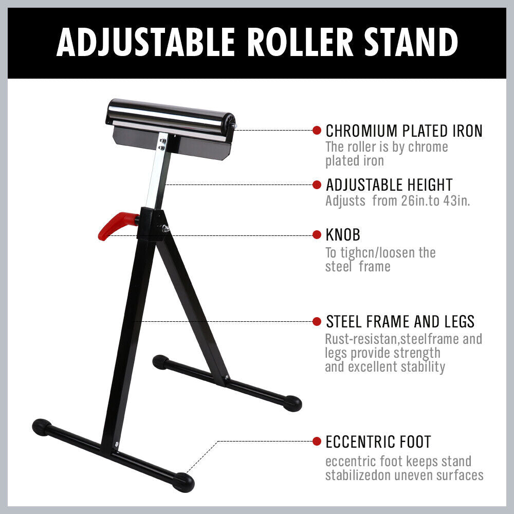 Foldable Roller Support Stand Adjustable Bench Holder 67-110Cm Heavy Duty Steel