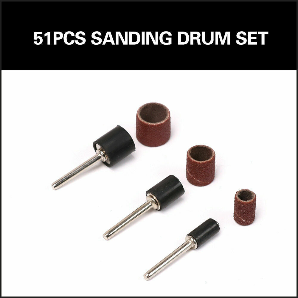 51Pc Sanding Bands Drum Sleeve Set 120 Grits Mandrel Dremel Rotary Kit 3Mm Shank