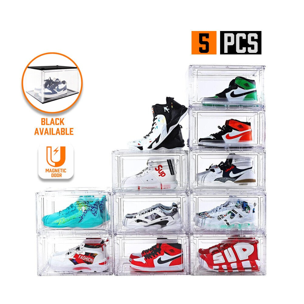 5Pc Stackable Shoe Display Box Hard Acrylic Sneaker Storage Containers Case