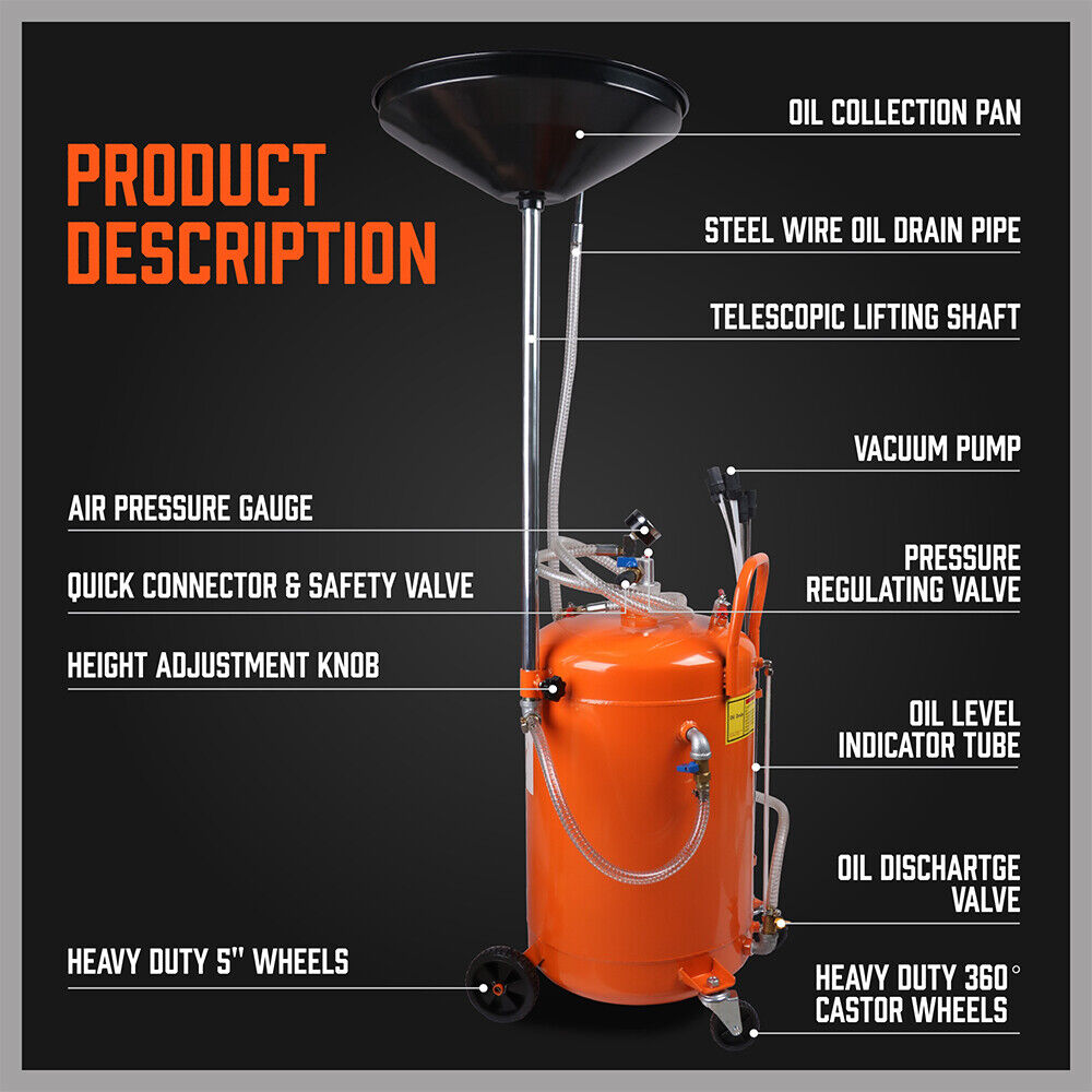 Horusdy 80L Waste Oil Drainer Pneumatic Fluid Collection Workshop With Extractor