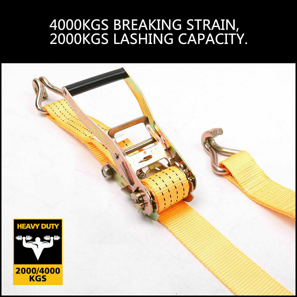 50Mm X 10M Tie Down Strap Heavy Duty Ratchet Straps Trailer Boat 2000Kg Loading