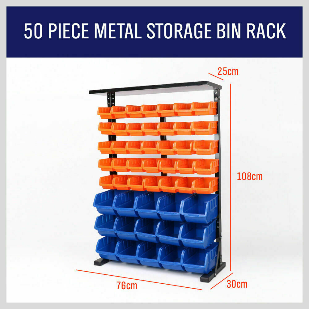 50-Piece Bin Wall Mounted Parts And Tool Storage Rack Organizer Rackfor Workshop Tools