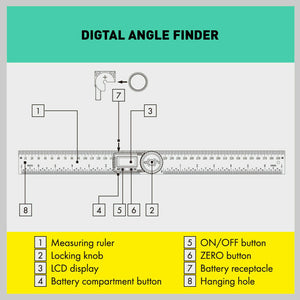 200Mm Digital Angle Finder Ruler Protractor Measure Meter Stainless Steel 0-360