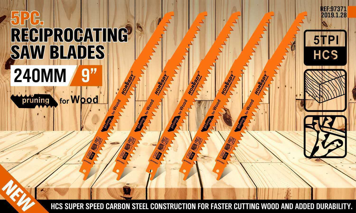 5Pc 9" / 240Mm Reciprocating Saw Blades 5Tpi Wood Timber Pruning Tool With Case