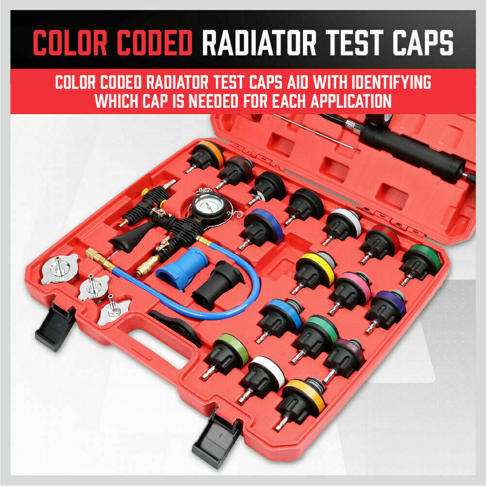 28Pc Radiator Pressure Test Set Cooling System Leaking Check Refill Vacuum Tool