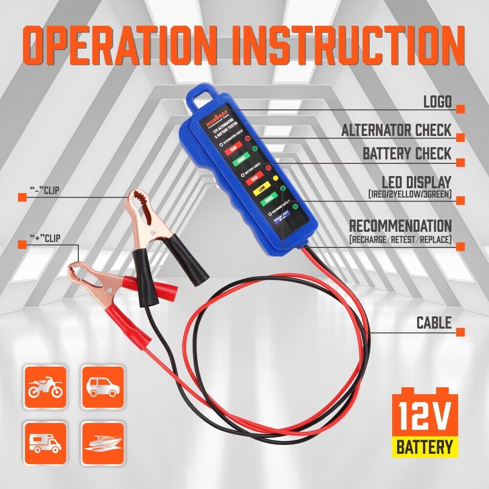 Digital 12V Alternator Battery Tester Car Load Automotive Voltage Check