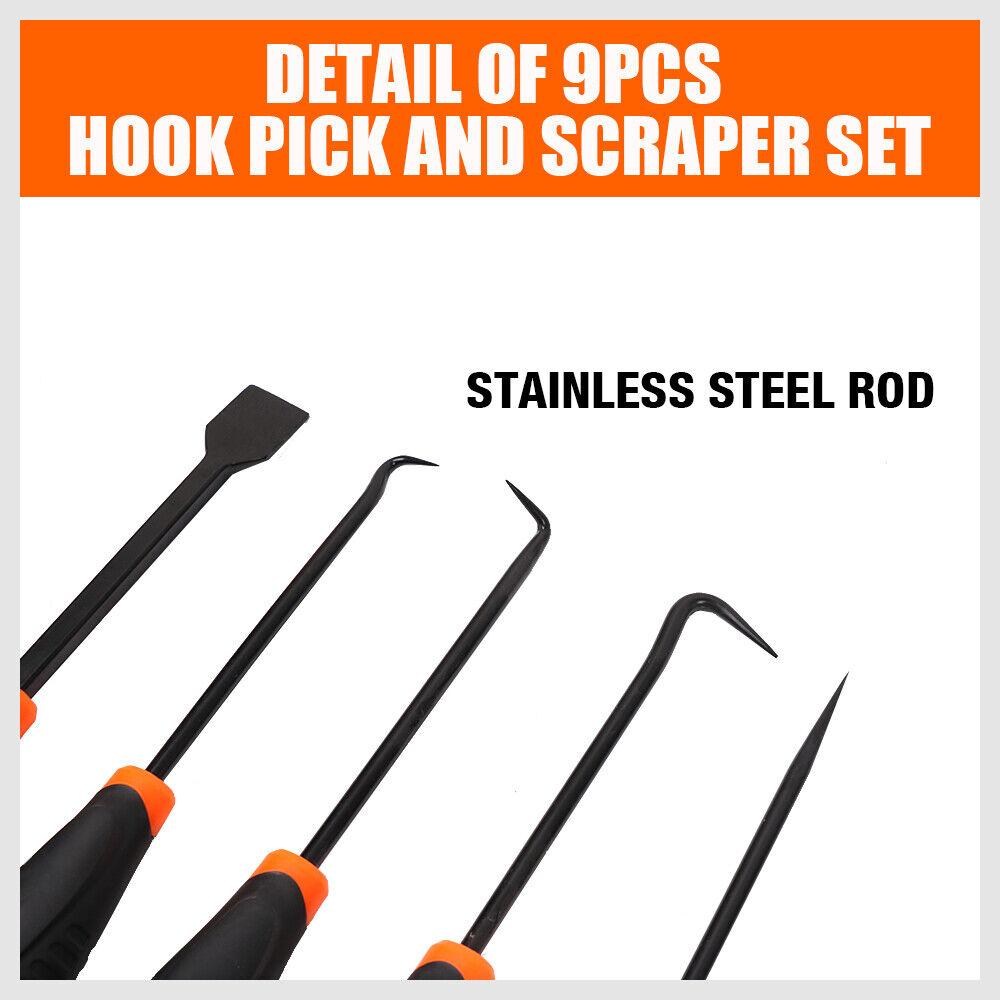 9Pc Hook And Pick Tool Set Scraper ,Large Full & Small Mini Size Non-Slip Handle