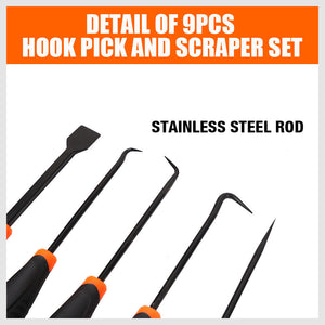 9Pc Hook And Pick Tool Set Scraper ,Large Full & Small Mini Size Non-Slip Handle