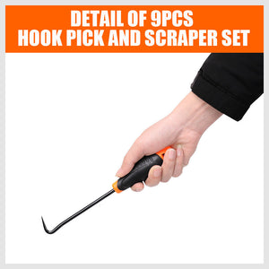 9Pc Hook And Pick Tool Set Scraper ,Large Full & Small Mini Size Non-Slip Handle