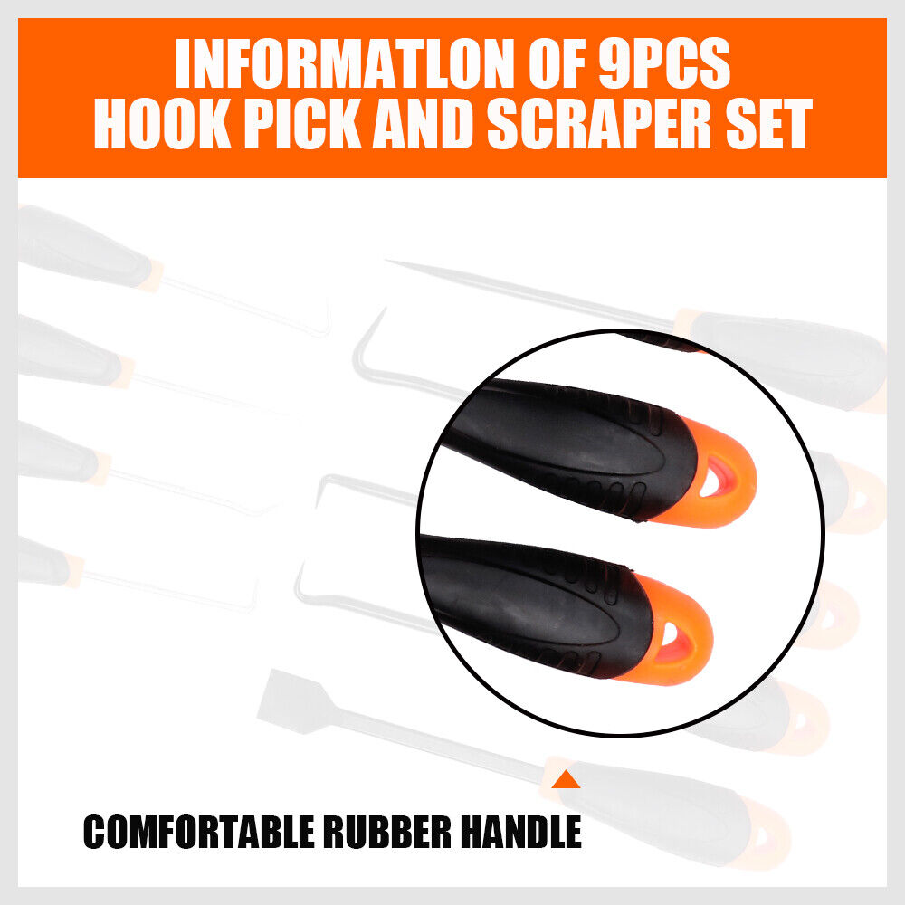 9Pc Hook And Pick Tool Set Scraper ,Large Full & Small Mini Size Non-Slip Handle