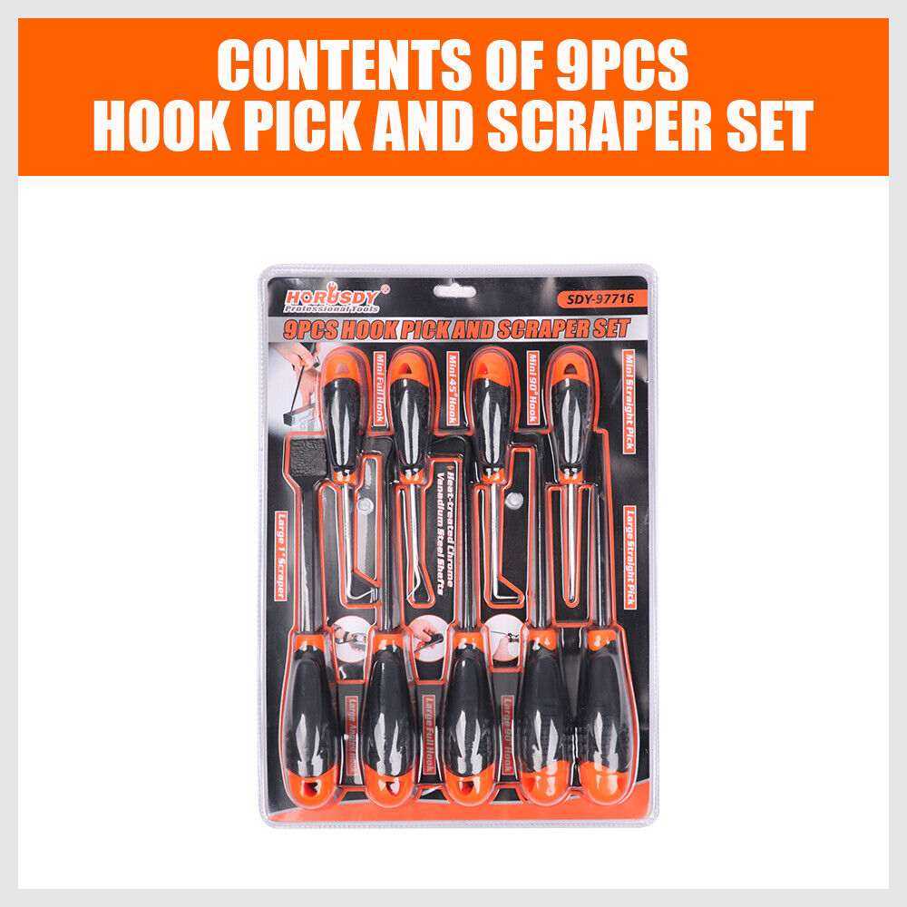 9Pc Hook And Pick Tool Set Scraper ,Large Full & Small Mini Size Non-Slip Handle