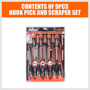 9Pc Hook And Pick Tool Set Scraper ,Large Full & Small Mini Size Non-Slip Handle