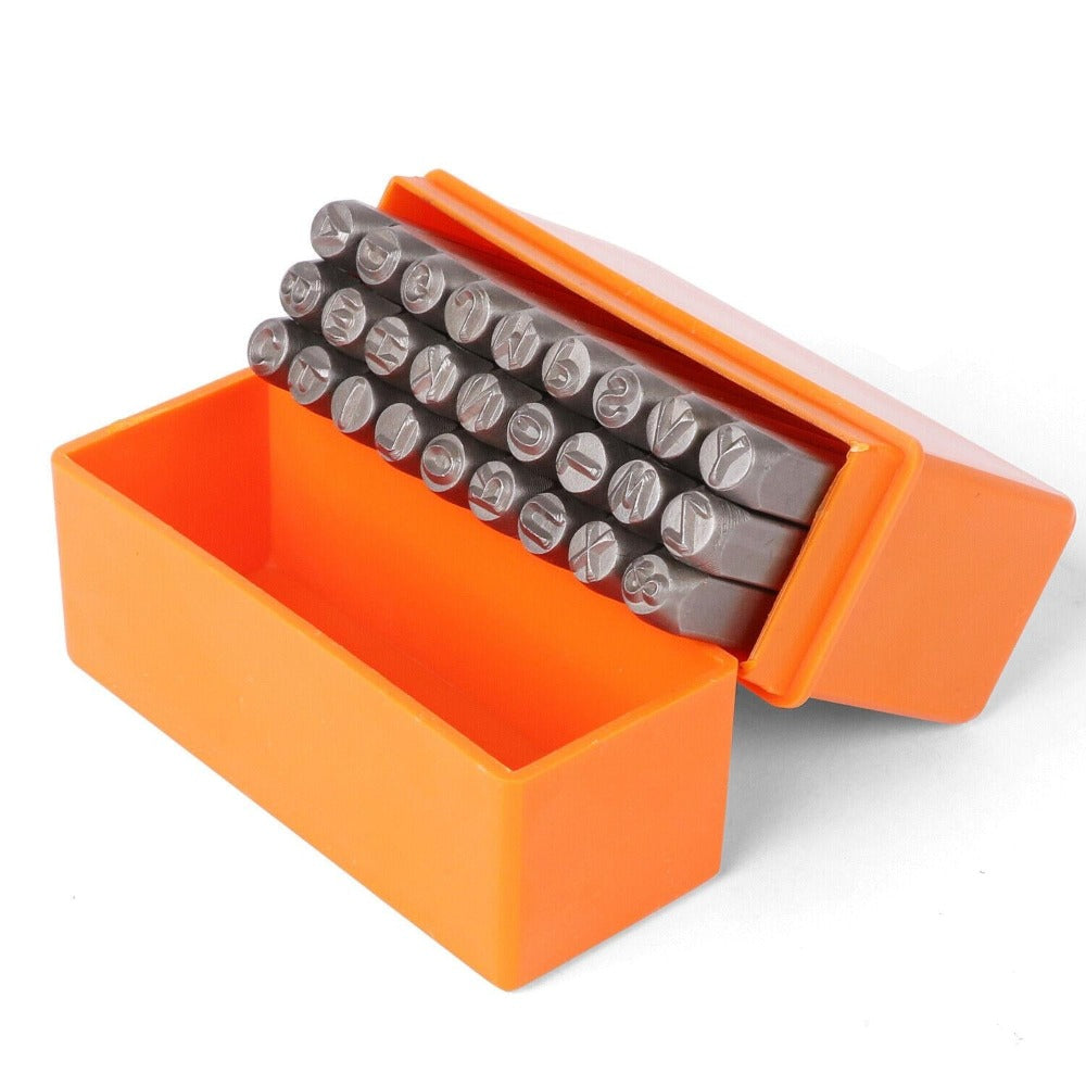 27Pc 6Mm Capital Letter Stamp Punches Set Metal Plastic Wood Leather With Case