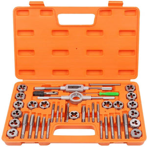 40Pc Tap And Die Set Imperial Sae Screw Screwdriver Thread Drill W/T Pitch Gauge