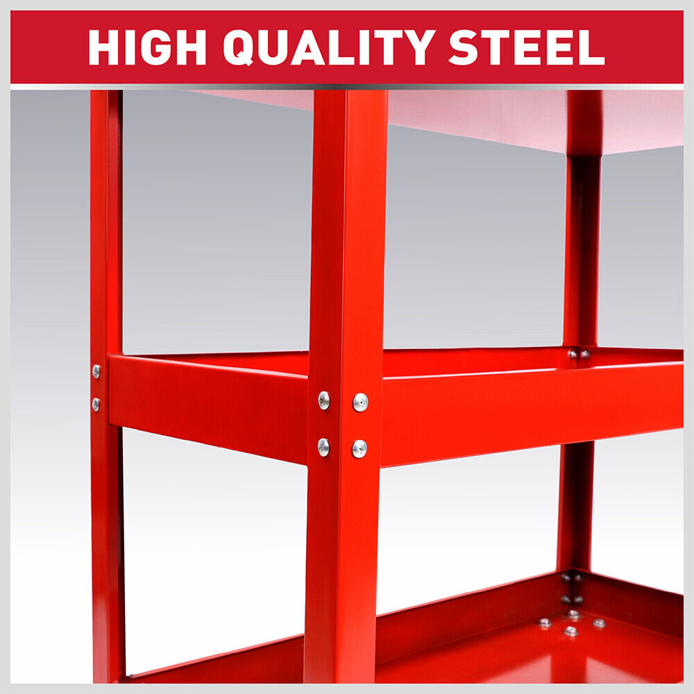 Tool Trolley 3-Tier Workshop Cart Rolling Steel Parts Storage Handyman 150Kg Red