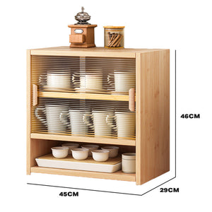 Bamboo Dustproof Cup Storage Cabinet With Sliding Acrylic Door