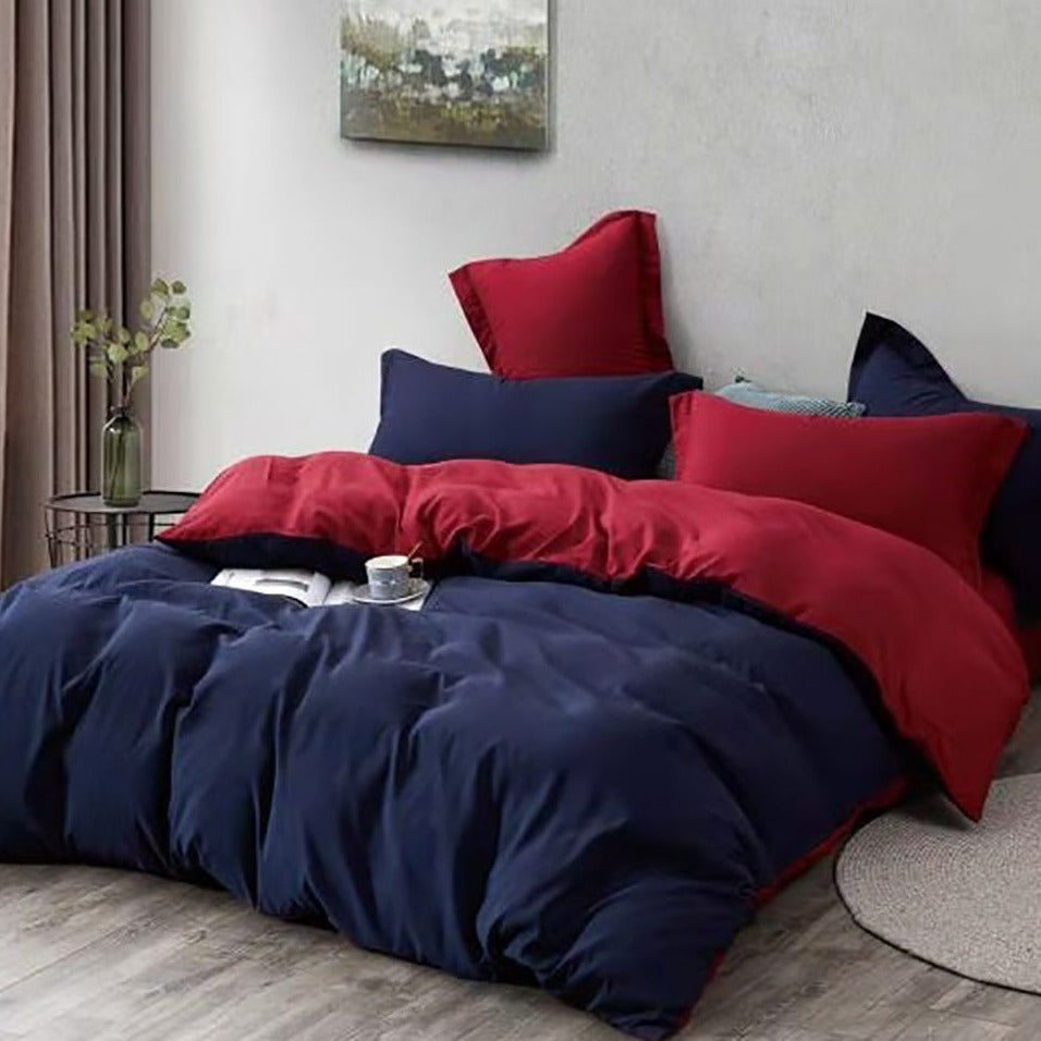 1000Tc Reversible King Size Blue And Red Duvet Quilt Cover Set