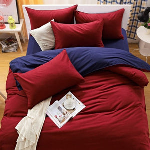 1000Tc Reversible King Size Blue And Red Duvet Quilt Cover Set