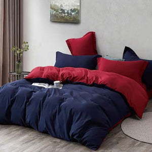 1000Tc Reversible Queen Size Blue And Red Duvet Quilt Cover Set