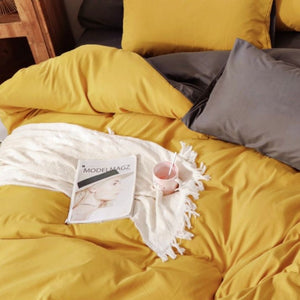 1000Tc Reversible Queen Size Yellow And Grey Duvet Quilt Cover Set