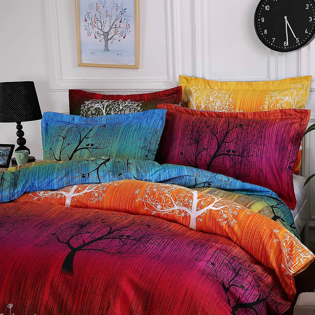 Rainbow Tree Super King Size Bed Quilt/Duvet Cover Set